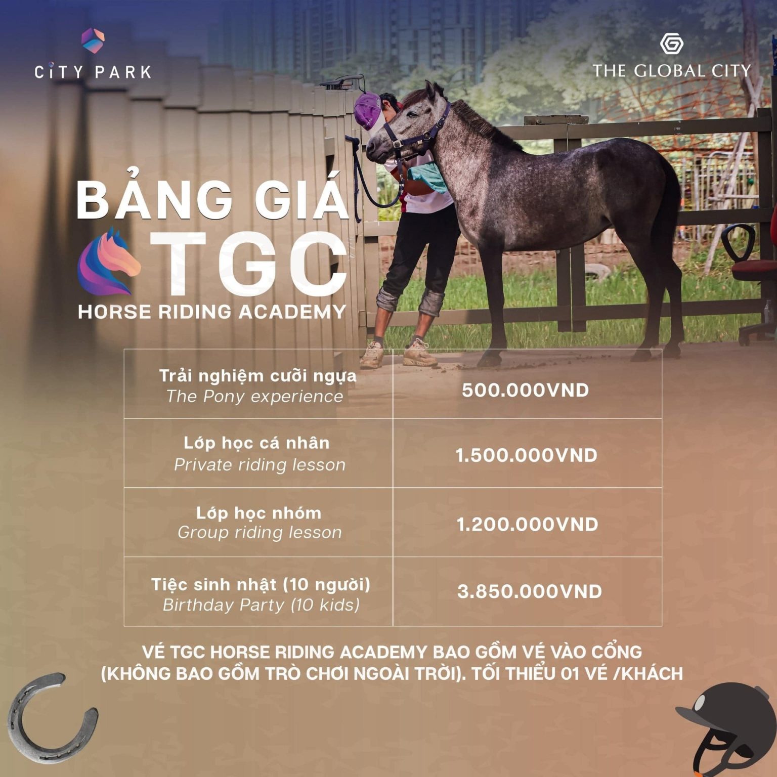 Bảng giá cưỡi ngựa City Park - The Global City